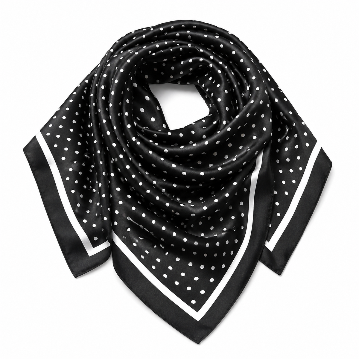 Women's 35" Silky Feel Square Scarf – Black & White Polka Dot