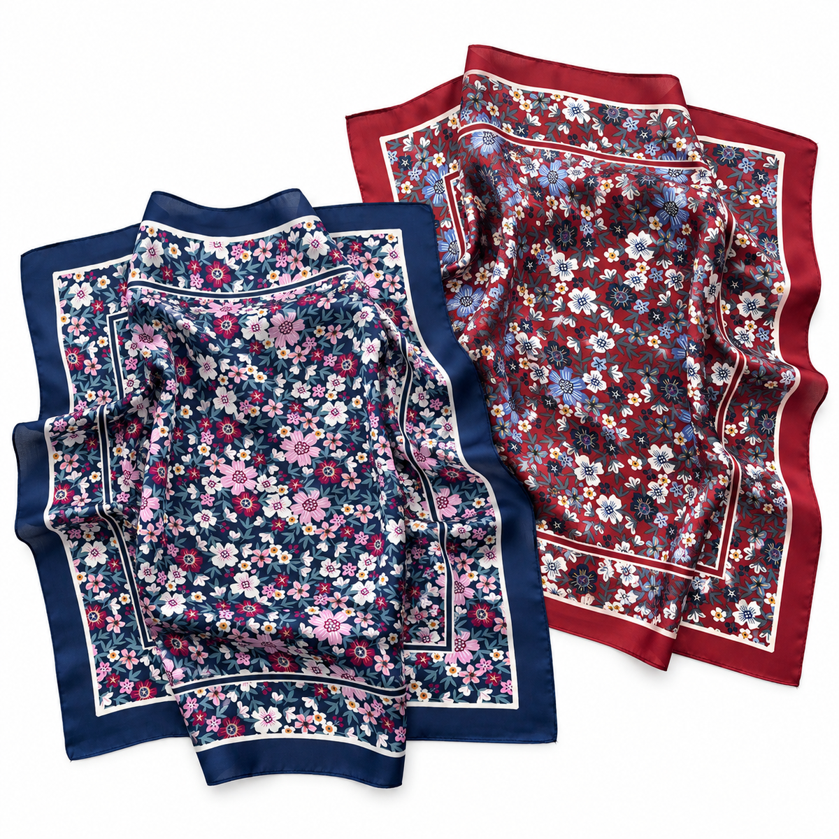 2-Piece Burgundy & Navy Floral Square Scarf Gift Set
