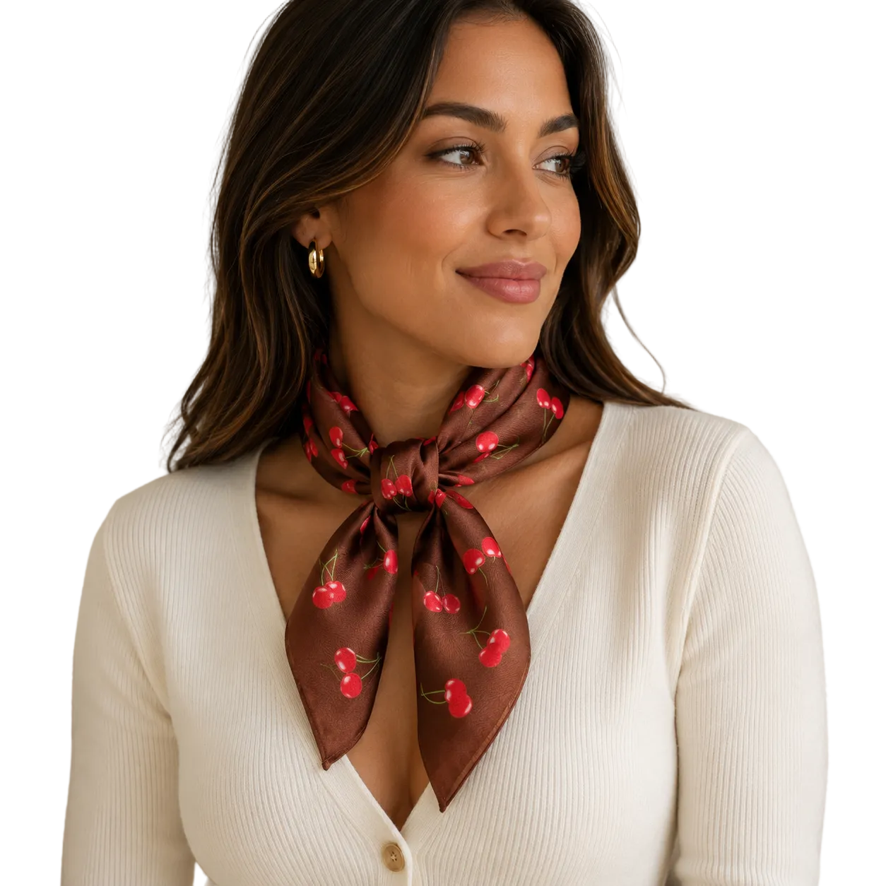 Cherry Print Square Scarf Set of 2 – Silk-Feel Satin, 27.5 x 27.5 in