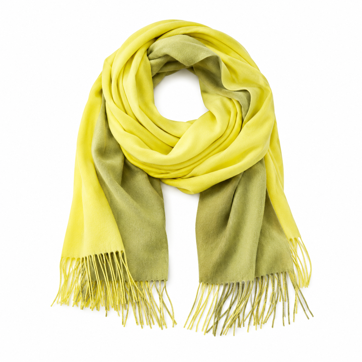 Women's Yellow Green Ombre Viscose Scarf Oversized Wrap Shawl with Fringe