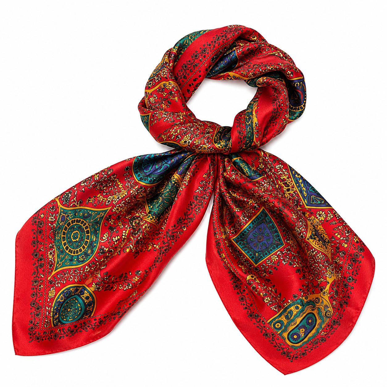 Red Paisley Silk-Feel Square Scarf – 27 x 27 Inches | Neck Scarf, Handbag Wrap & Hair Accessory for Women