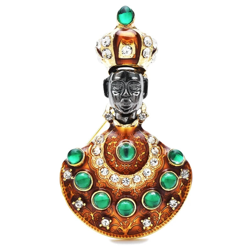 Regal black African crystal brooch pin worn on blazer lapel