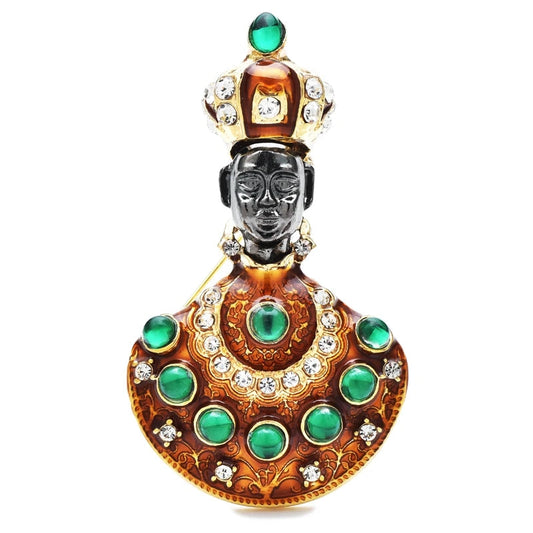 Regal black African crystal brooch pin worn on blazer lapel