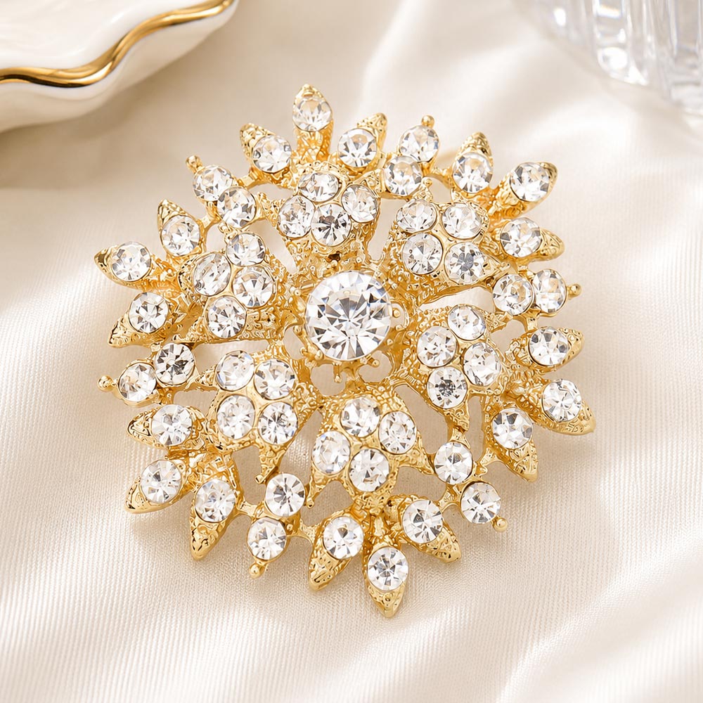 2 PCs Sparkling Crystal Starburst Brooches Royal Blue & Silver Clear Rhinestone Pins