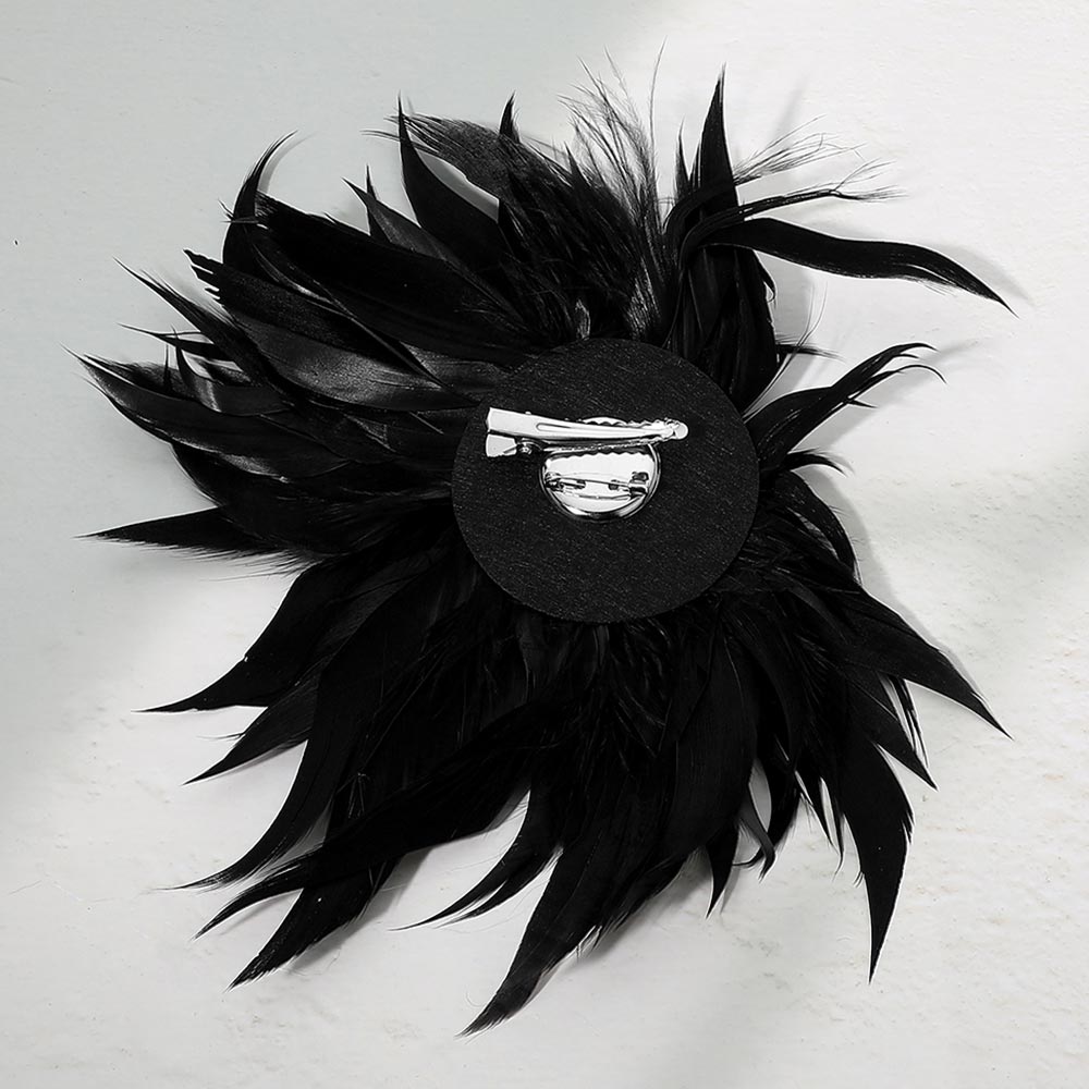 Oversized Black Feather Brooch & Hair Clip – Dual-Use Statement Accessory for Women