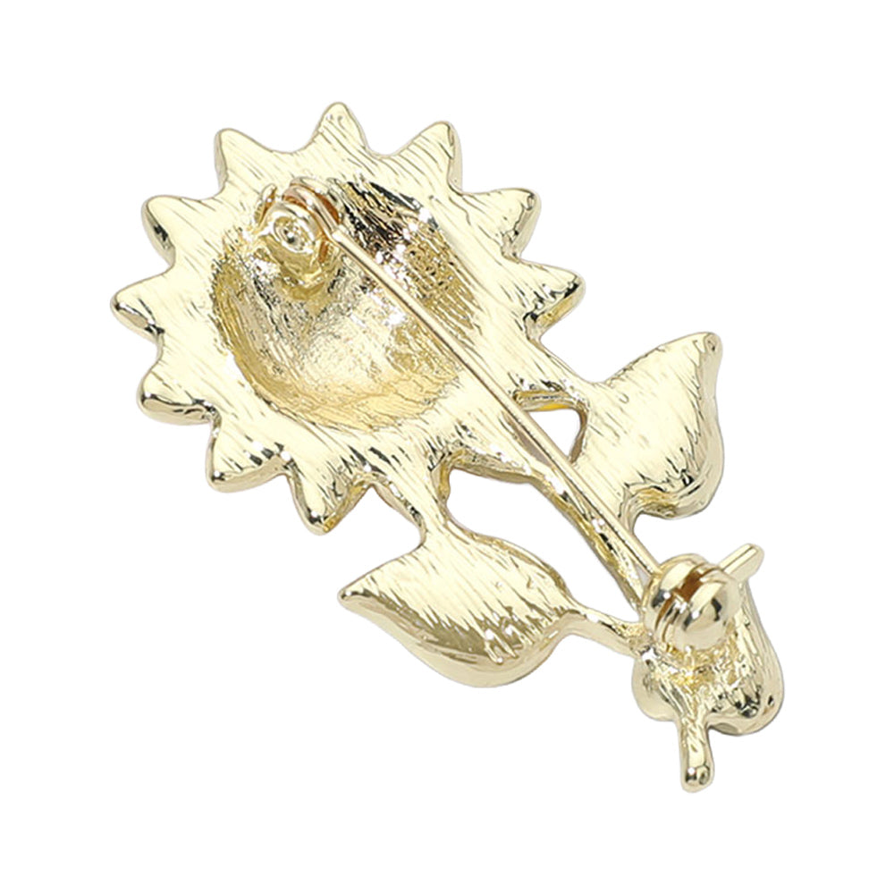 2 Piece Crystal Enamel Sunflower Brooch Pin Set