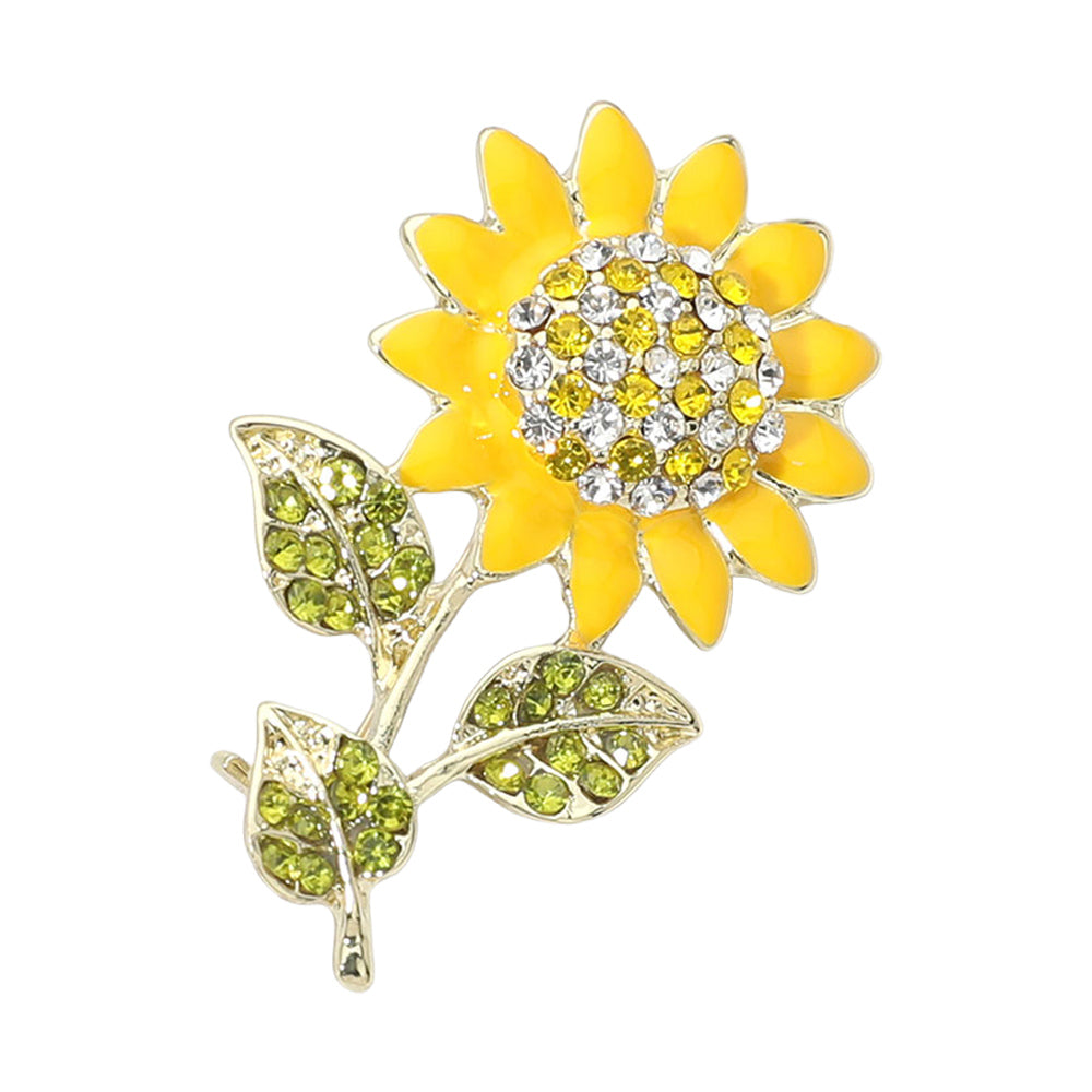 2 Piece Crystal Enamel Sunflower Brooch Pin Set