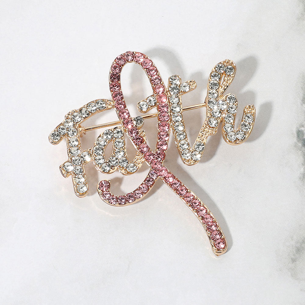 Pink Ribbon Faith Rhinestone Brooch Set – 2 Pieces
