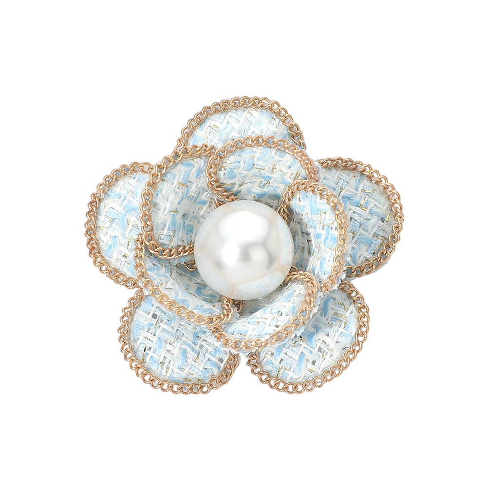 2pcs Pearl Accent Chain Rim Tweed Floral Brooch Hair Clips