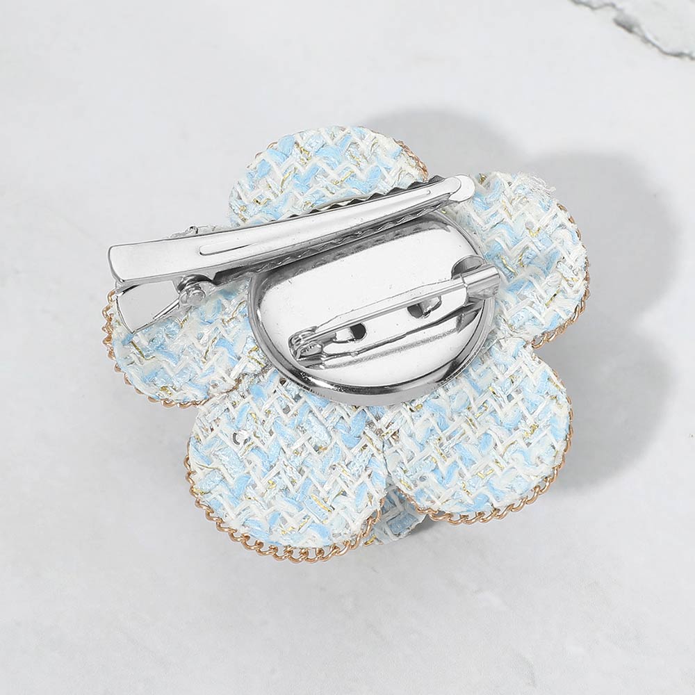 2pcs Pearl Accent Chain Rim Tweed Floral Brooch Hair Clips