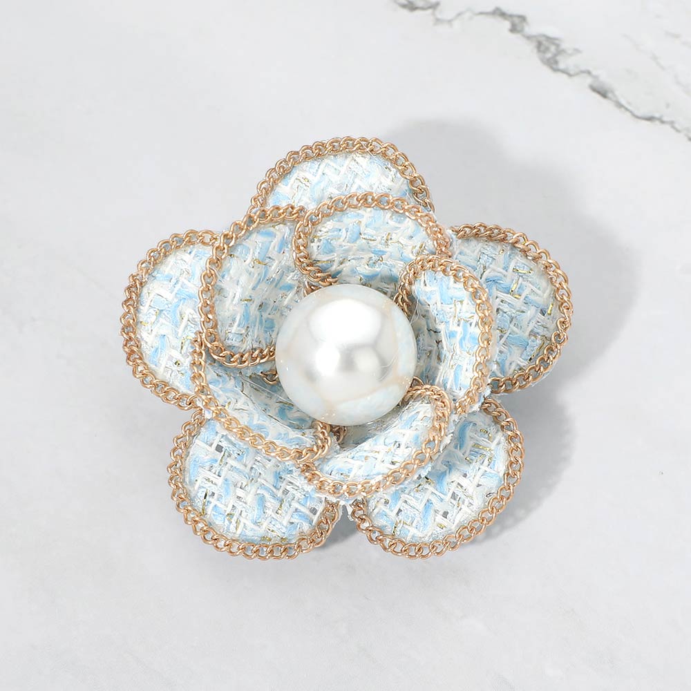 2pcs Pearl Accent Chain Rim Tweed Floral Brooch Hair Clips