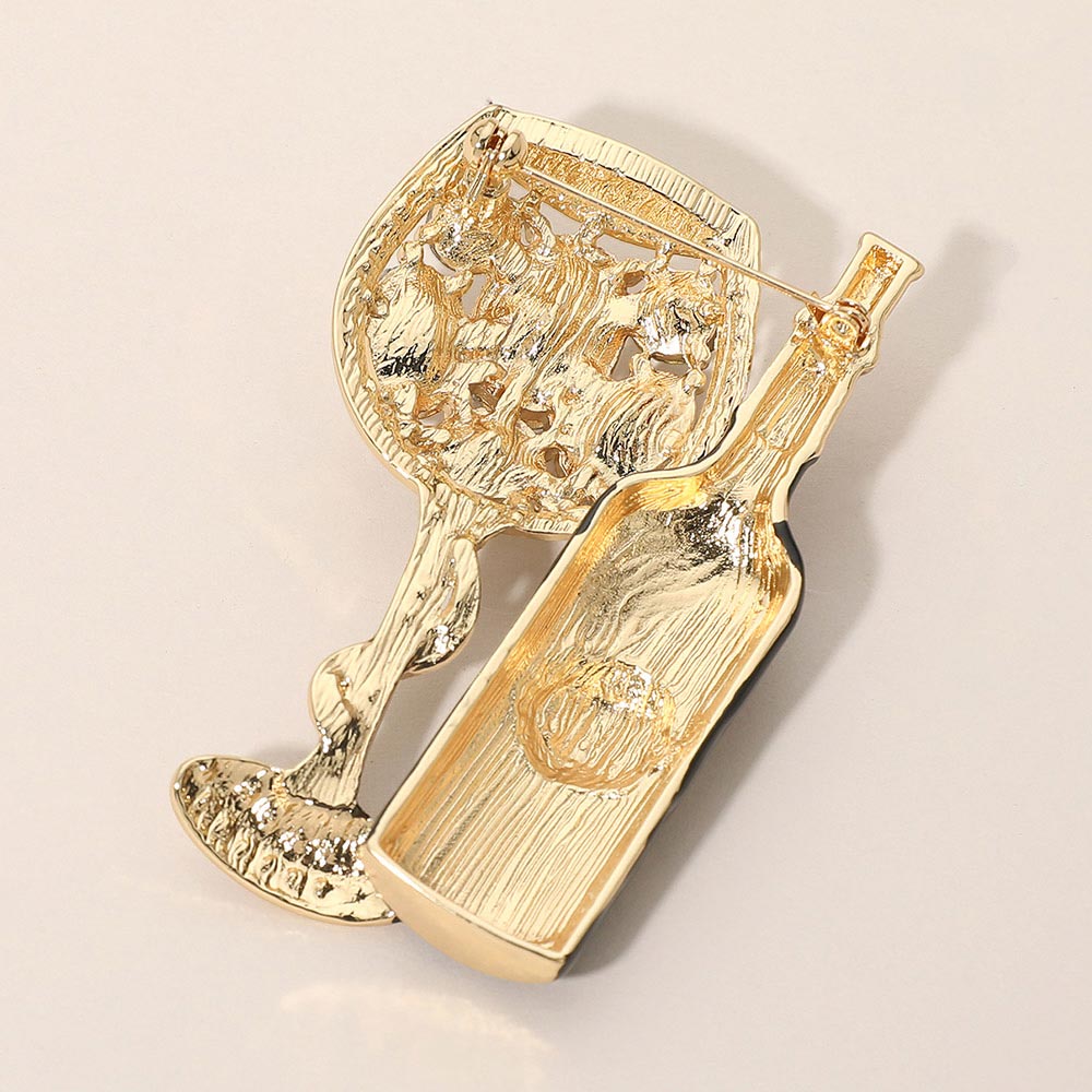 Crystal Wine Bottle and Glass Brooch