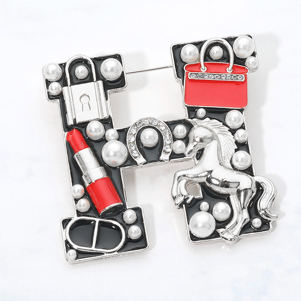 Red & Black H-Shaped Horse and Handbag Pin Brooch