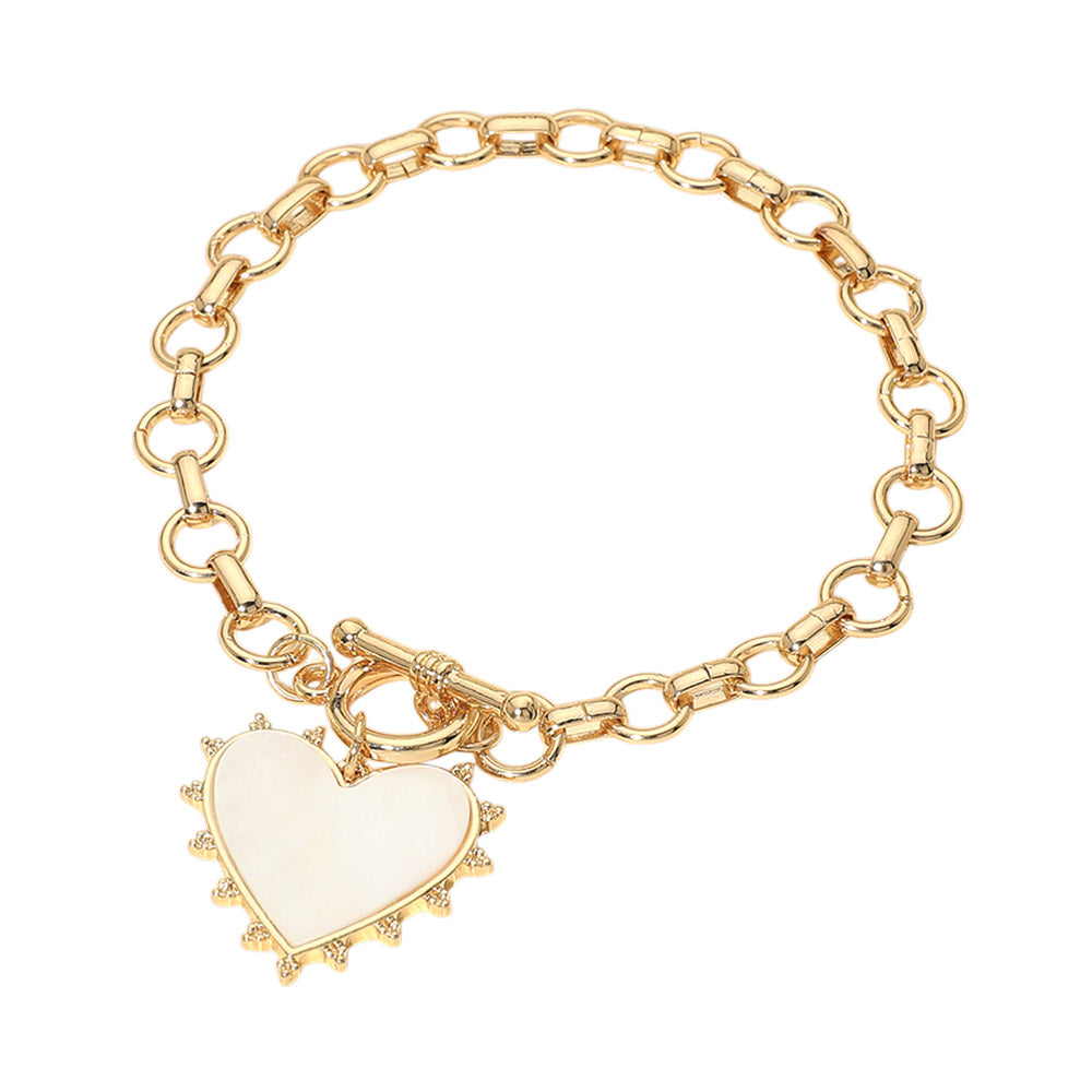 Gold Heart Toggle Chain Bracelet 7.5 Inch Statement Jewelry