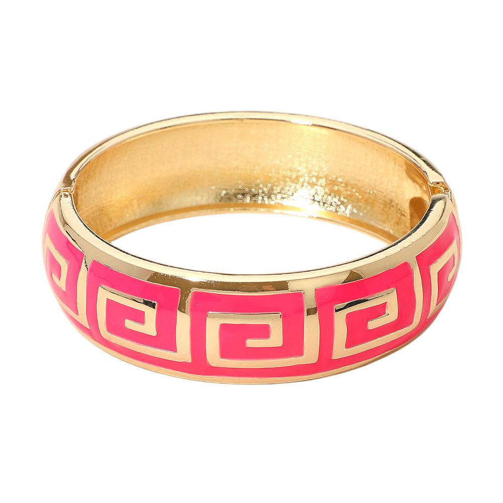 Geometric Pattern Hinged Bangle Bracelet Gold Tone Statement Cuff Bracelet