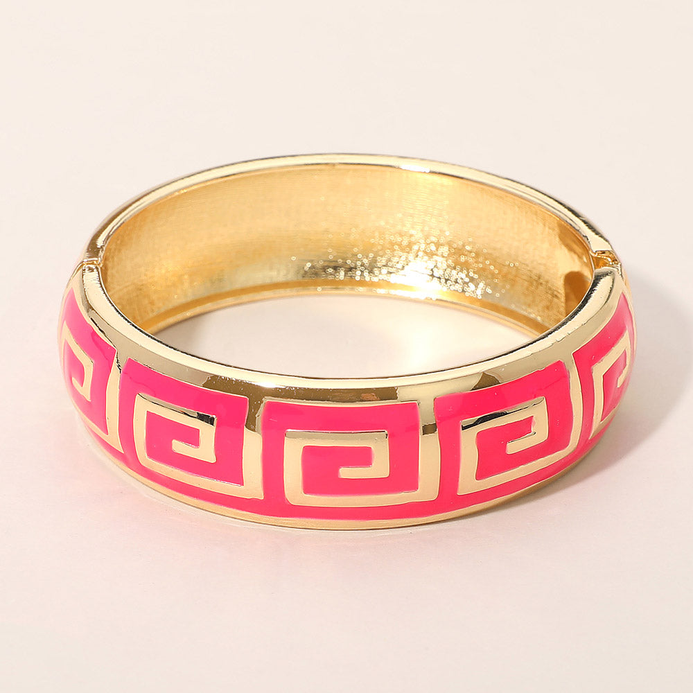 Geometric Pattern Hinged Bangle Bracelet Gold Tone Statement Cuff Bracelet