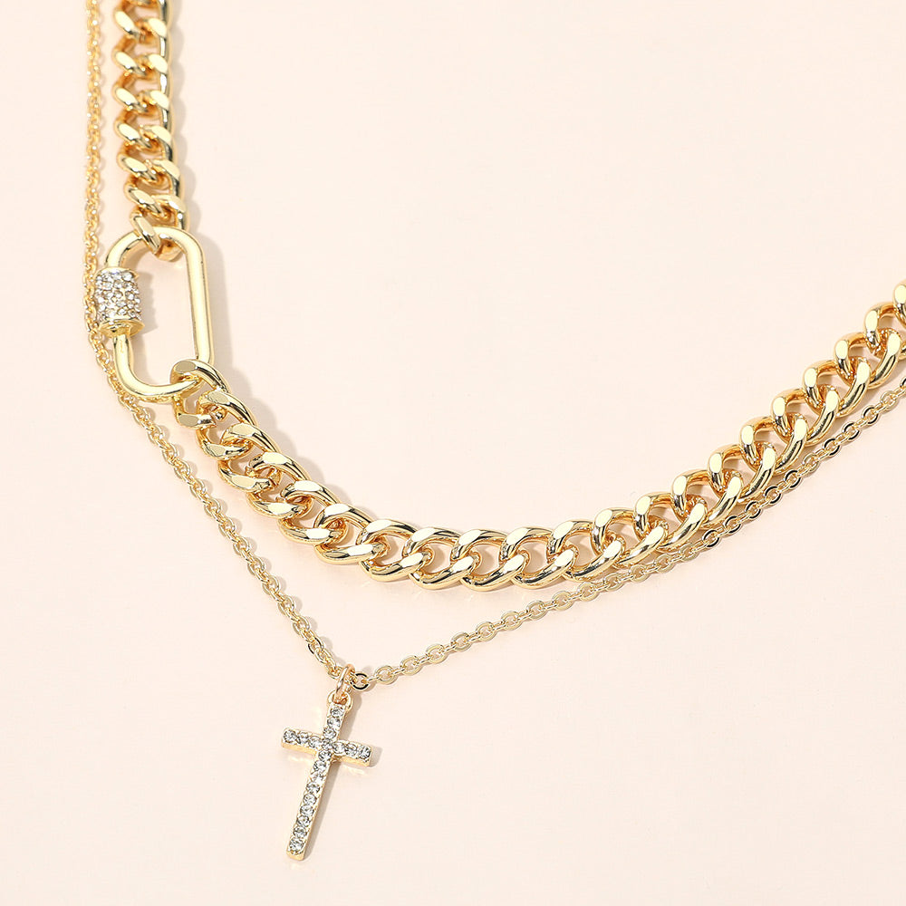2pcs Gold Dipped Cross Pendant Chunky Chain Necklaces for Women c
