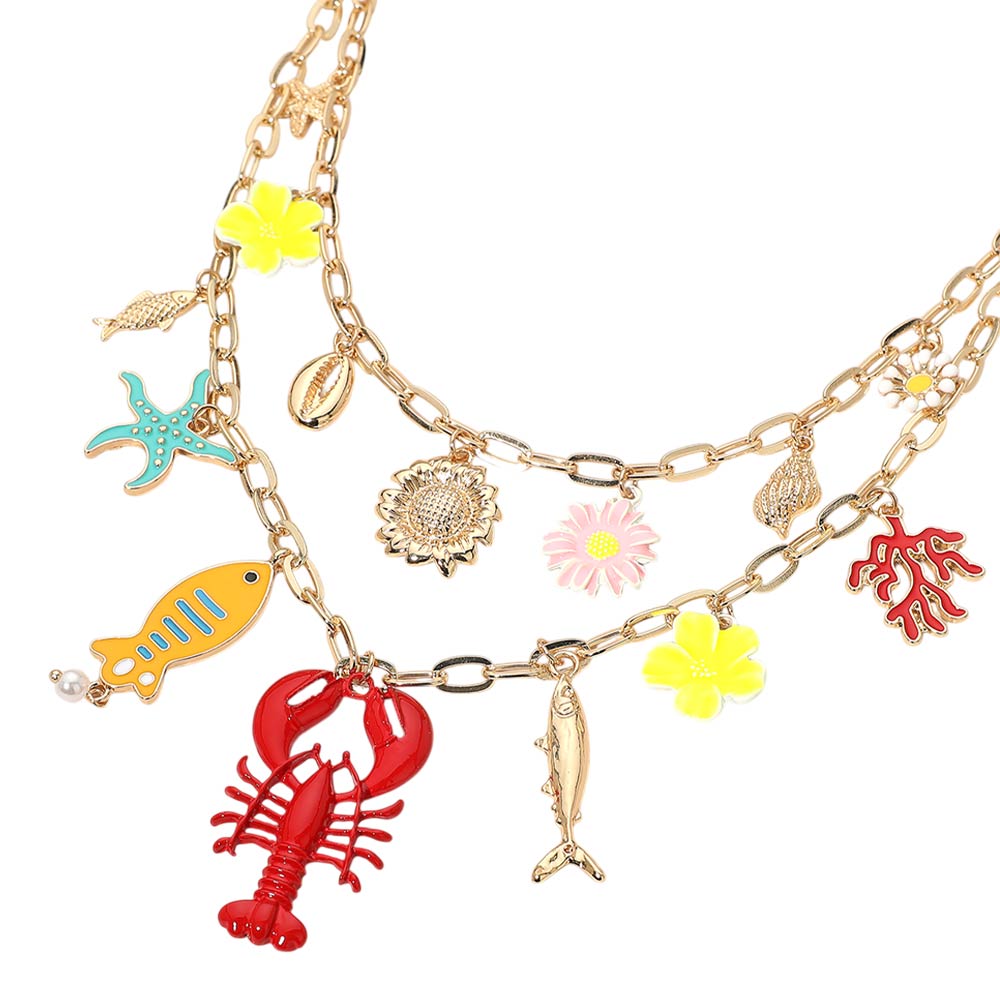 Bold Coastal Lobster Starfish Shell Charm Layered Statement Necklace for Women