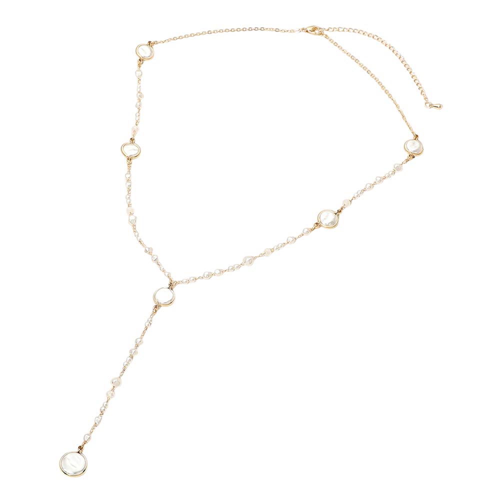 Y Shape Pearl Station Necklace Gold Tone Minimalist Layered Drop Chain Jewelry