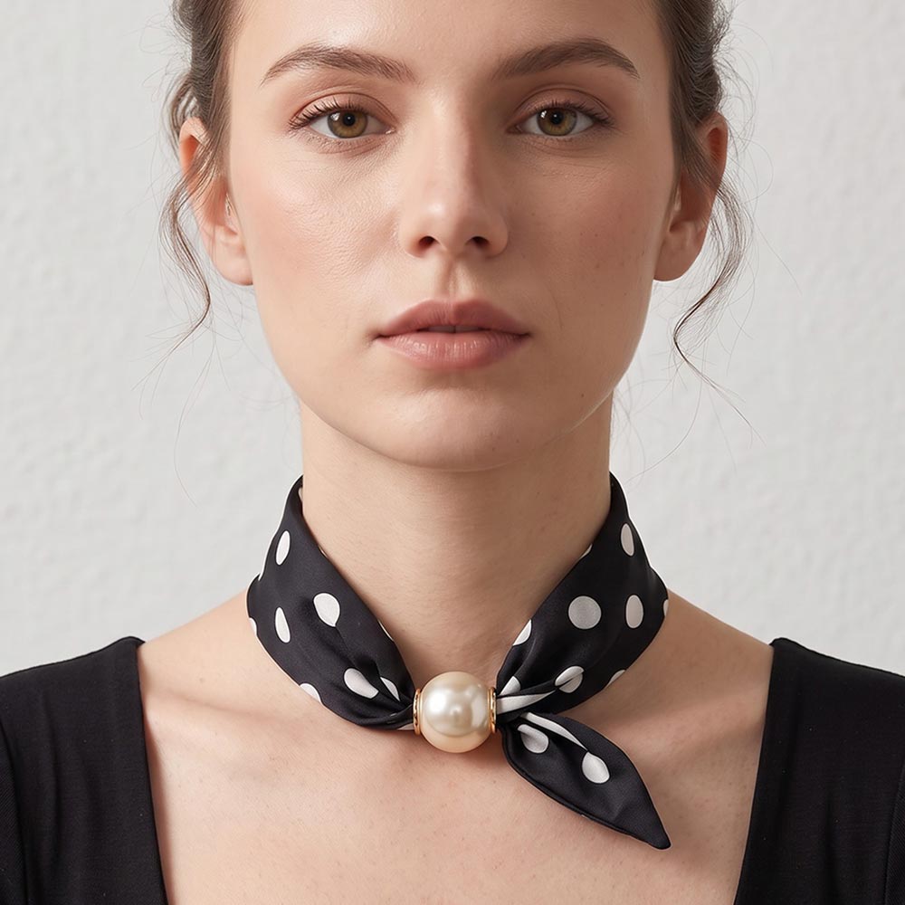 Polka Dot Pearl Scarf Necklace