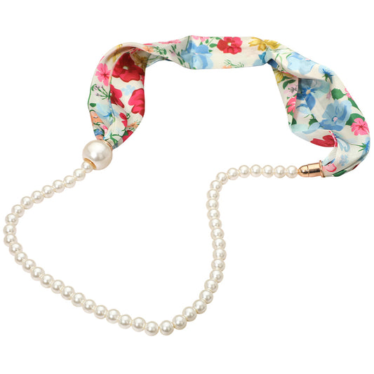 Floral Print Scarf Pearl Magnetic Necklace