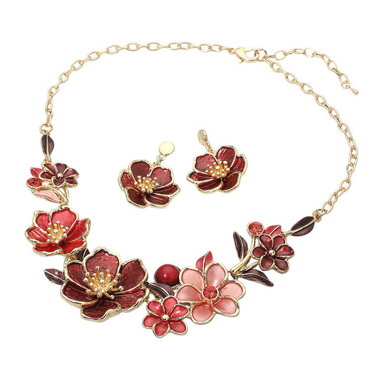 Floral Link Statement Necklace for Women Bold Flower Collar Necklace