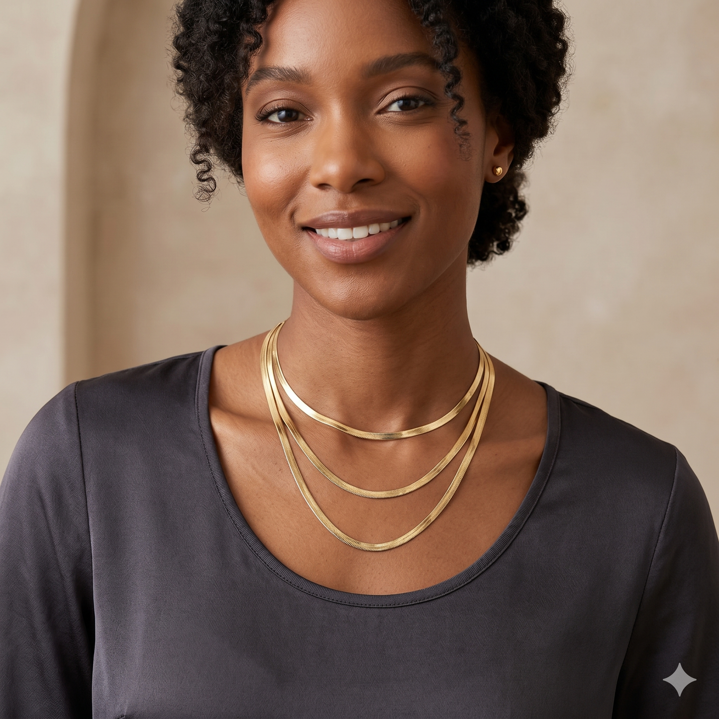 Gold Dipped Triple Layered Sleek Flat Snake Chain Necklace – Modern Minimalist Layered Statement Necklace for Women
