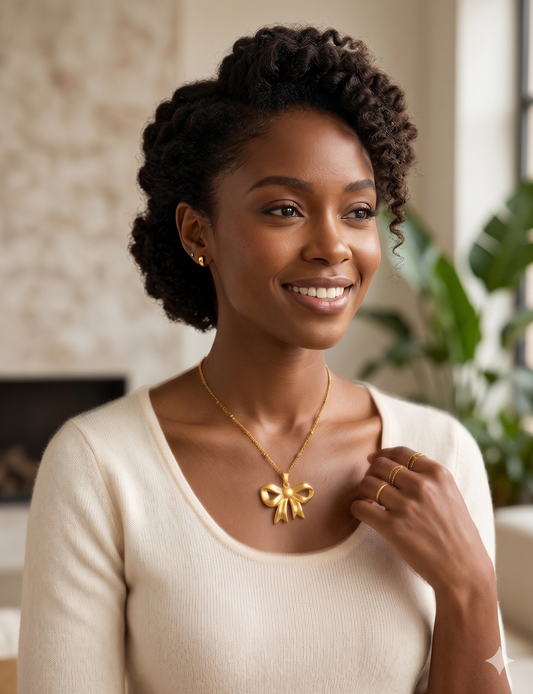 Bowknot Necklace Stainless Steel Gold or Silver Plated Tarnish Resistant