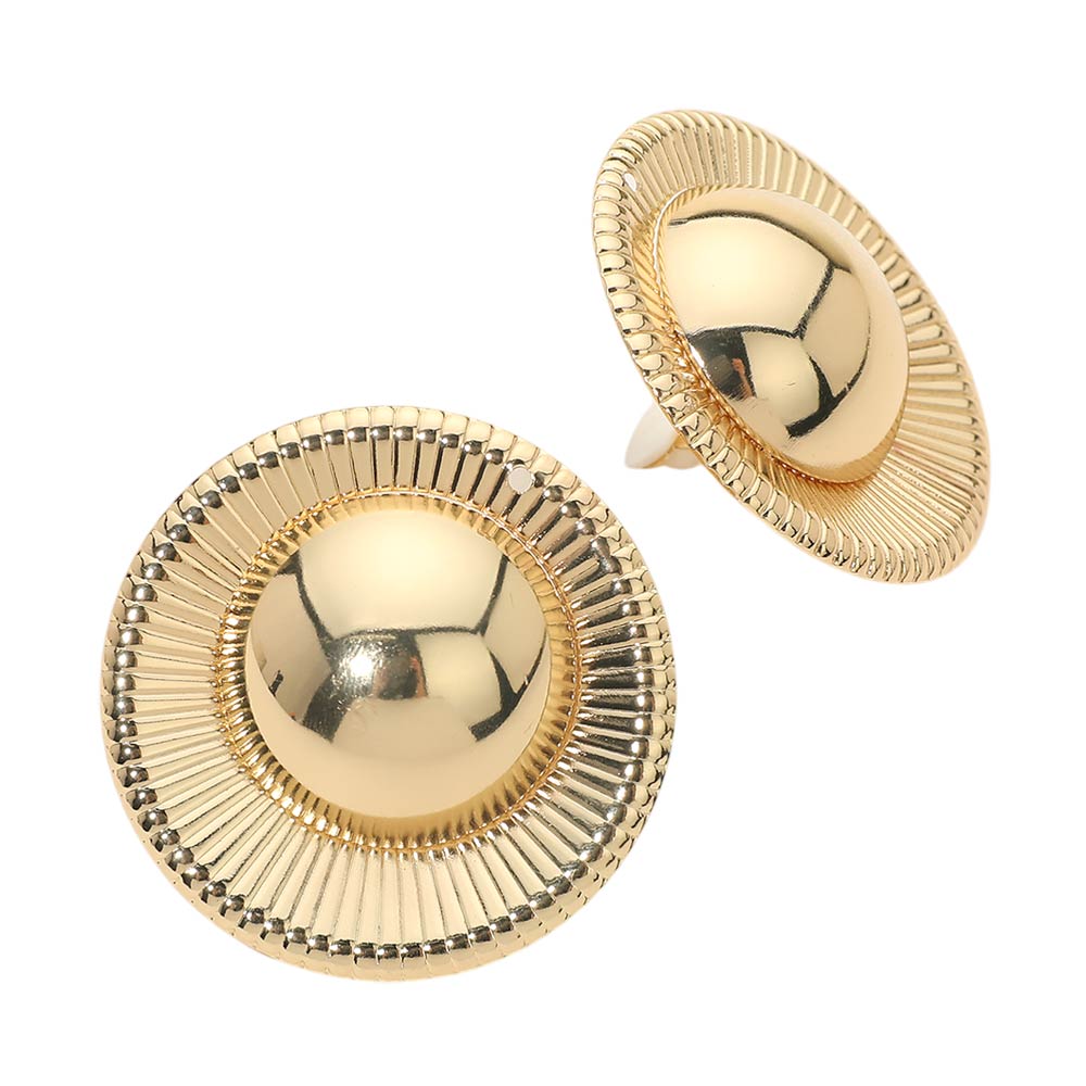 Textured Metal Dome Statement Clip On Earrings Bold Non Pierced Sculptural Fashion Jewelry Elegant Evening Wear Accessory