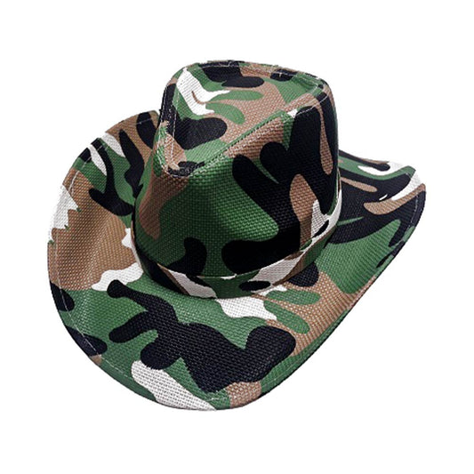 Camo Print Wide-Brim Cowboy Hat - model wearing