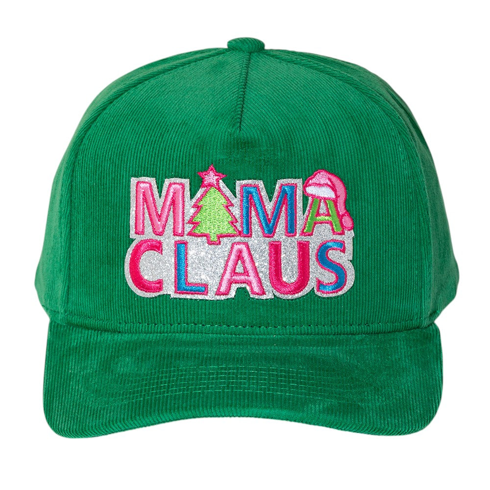 MAMA CLAUS Embroidered Corduroy Baseball Cap | Forest Green | Holiday Hat