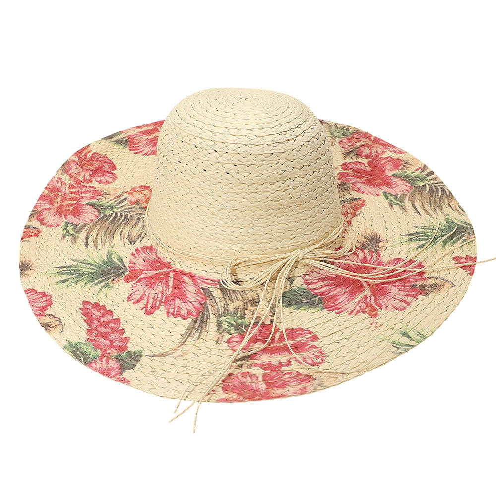 Floral Print Straw Floppy Sun Hat for Women Beach Summer Accessory