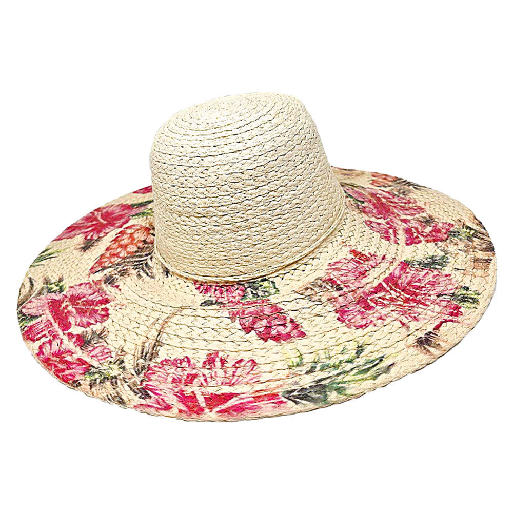 Floral Print Straw Floppy Sun Hat for Women Beach Summer Accessory