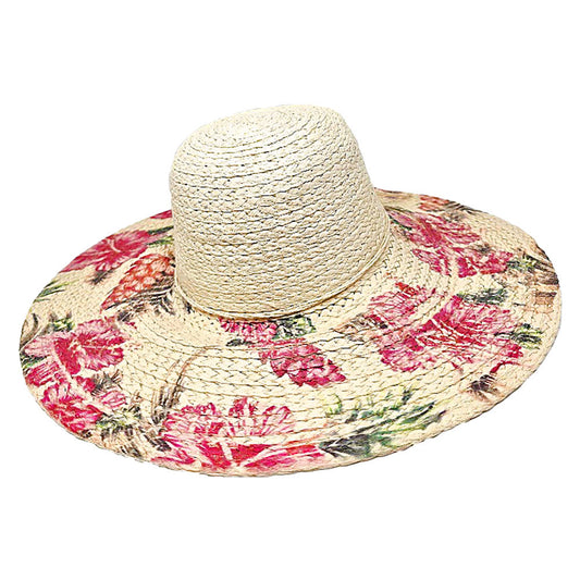 Floral Print Straw Floppy Sun Hat for Women Beach Summer Accessory