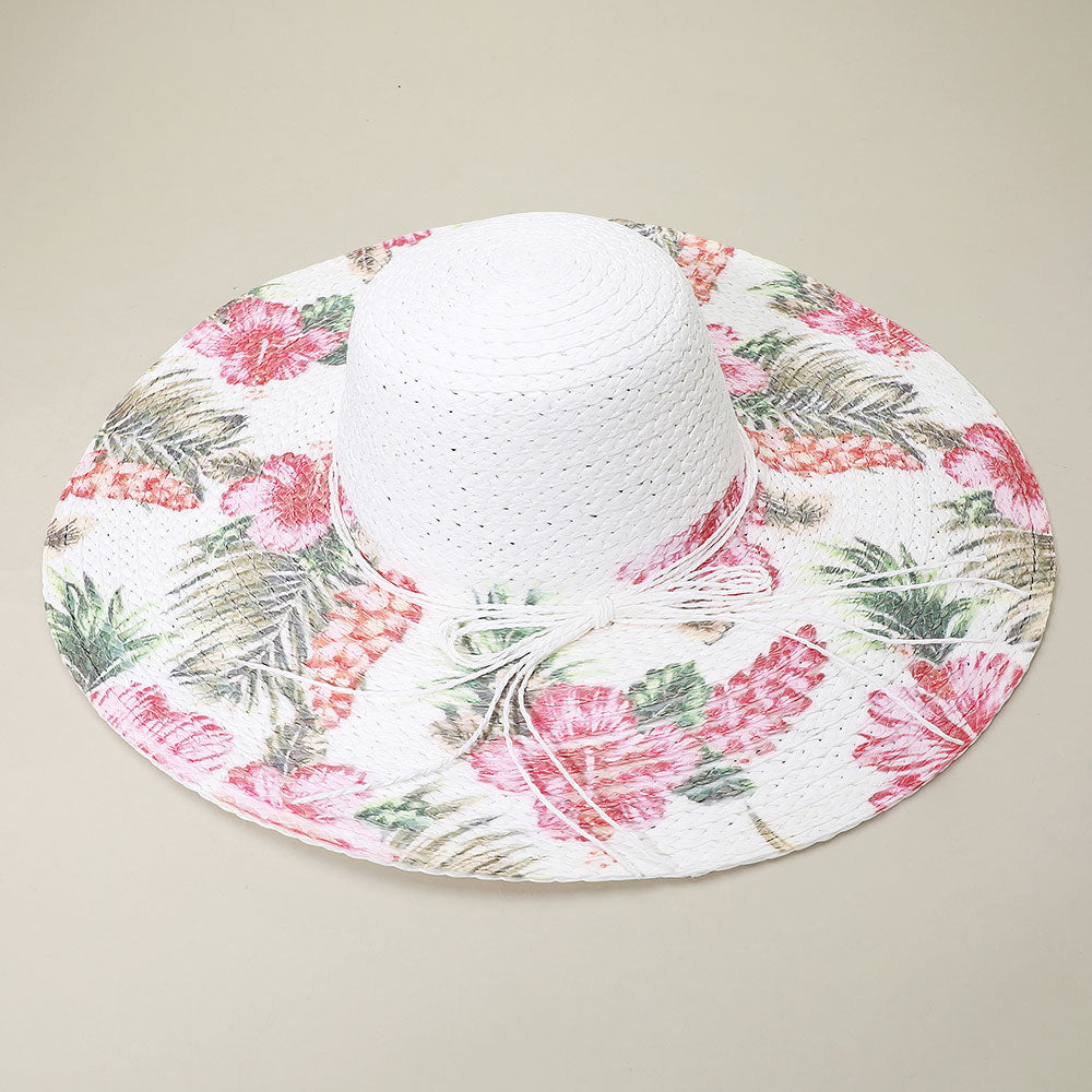 Floral Print Straw Floppy Sun Hat for Women Beach Summer Accessory