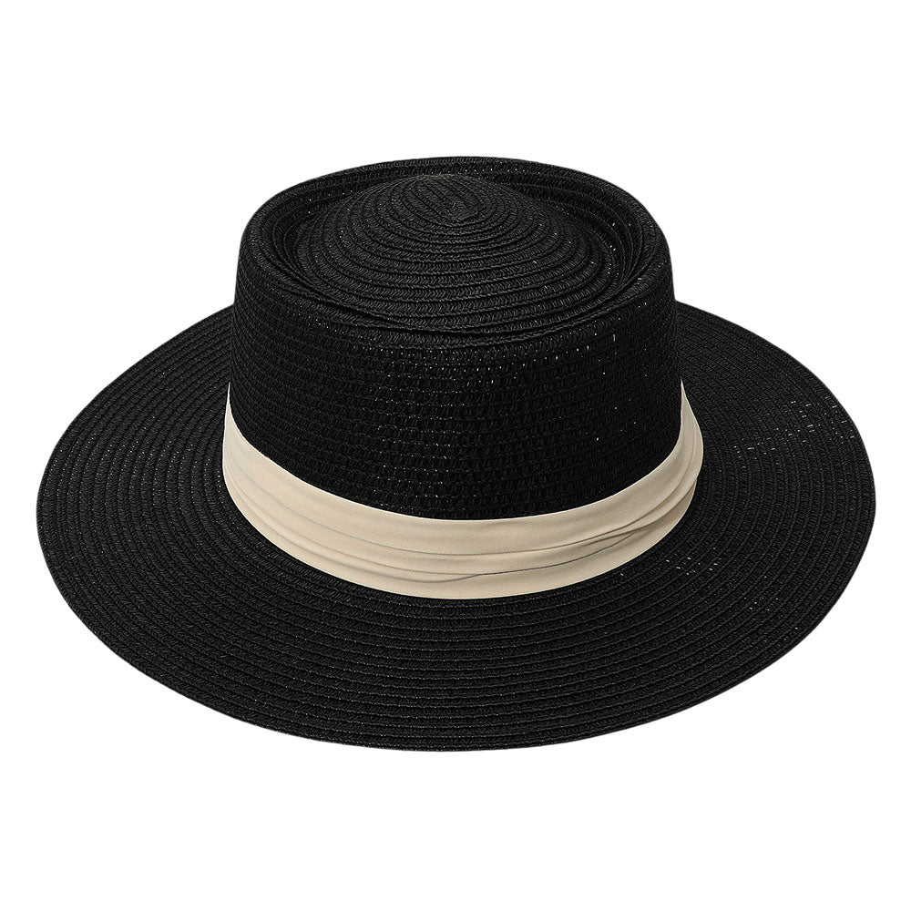 Ribbon Band Woven Panama Straw Hat for Women Summer Sun Protection