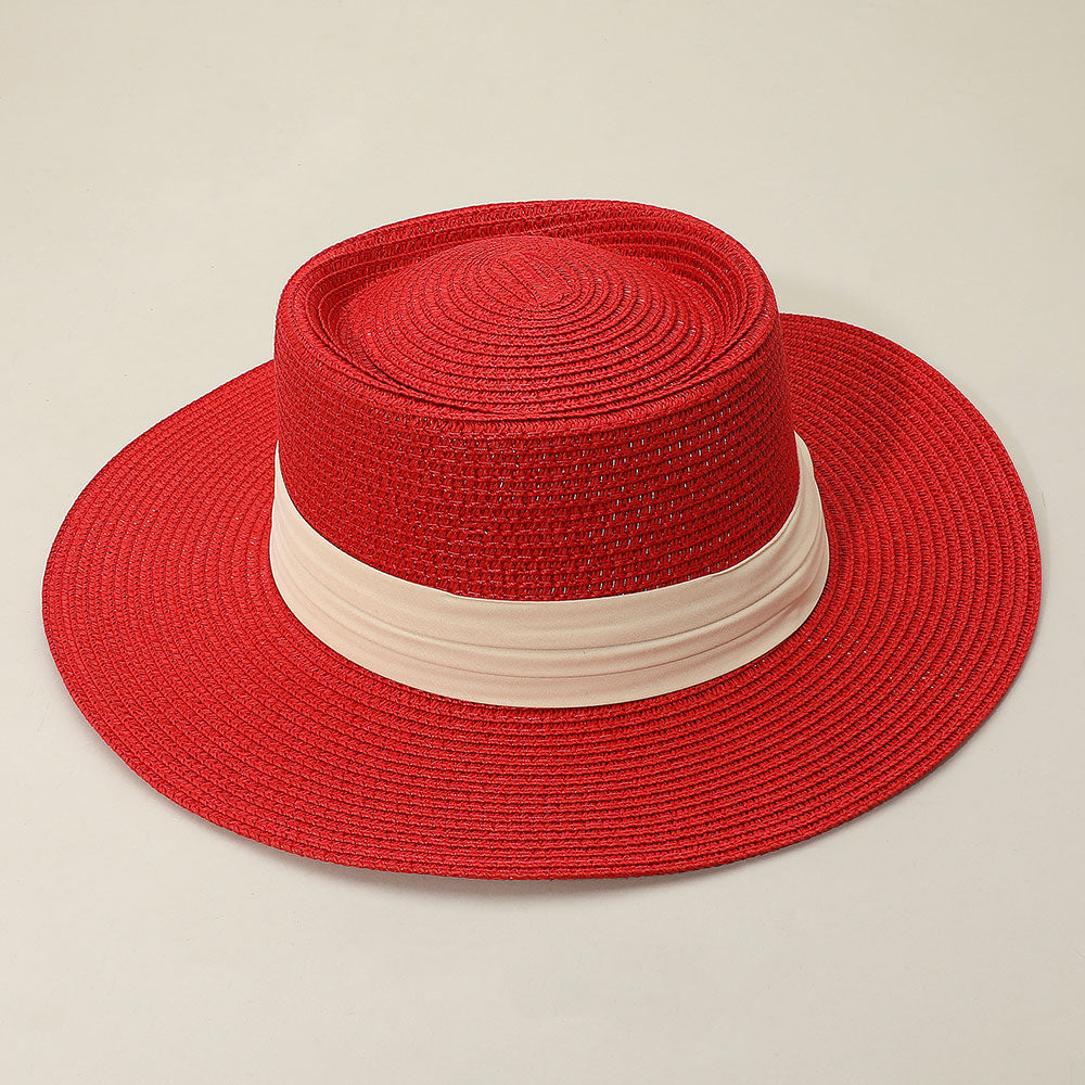 Ribbon Band Woven Panama Straw Hat for Women Summer Sun Protection