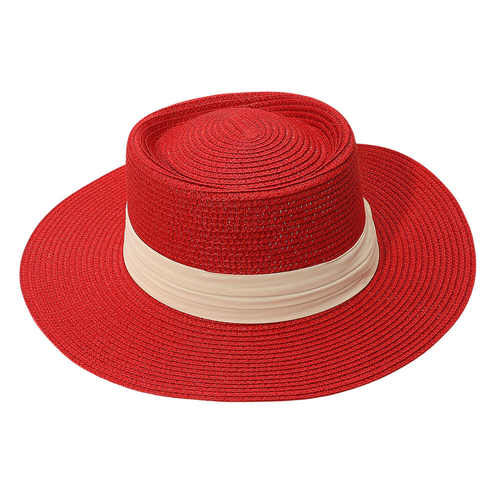 Ribbon Band Woven Panama Straw Hat for Women Summer Sun Protection