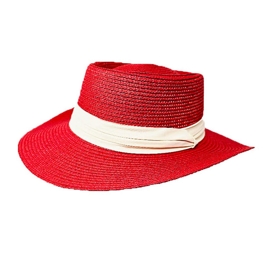 Ribbon Band Woven Panama Straw Hat for Women Summer Sun Protection