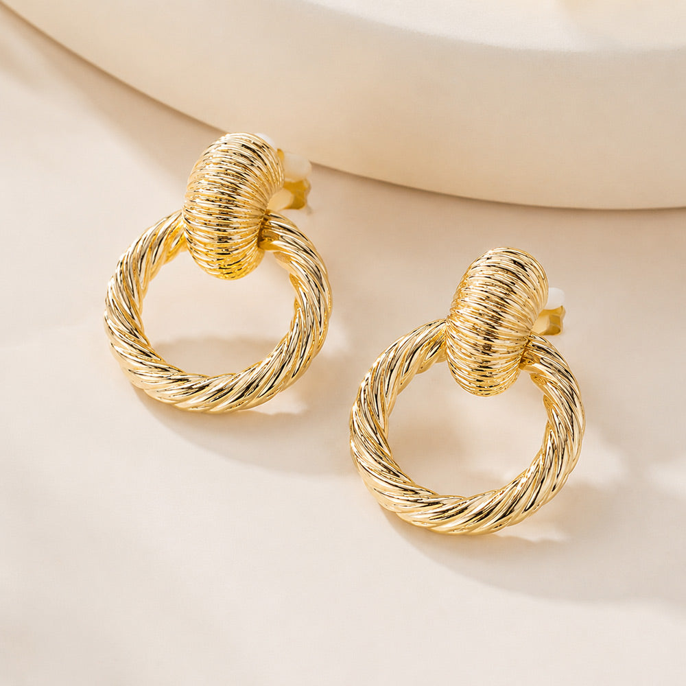 Textured Cut-Out Round Metal Clip-On Earrings – Bold Geometric Statement Clip Earrings for Women