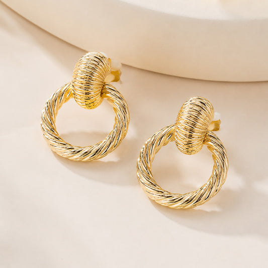Textured Cut-Out Round Metal Clip-On Earrings – Bold Geometric Statement Clip Earrings for Women