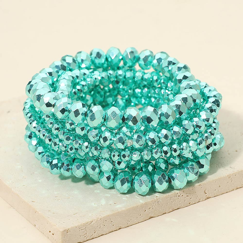 9pcs Faceted Beaded Stretch Multi-Layered Bracelets – Stackable Boho