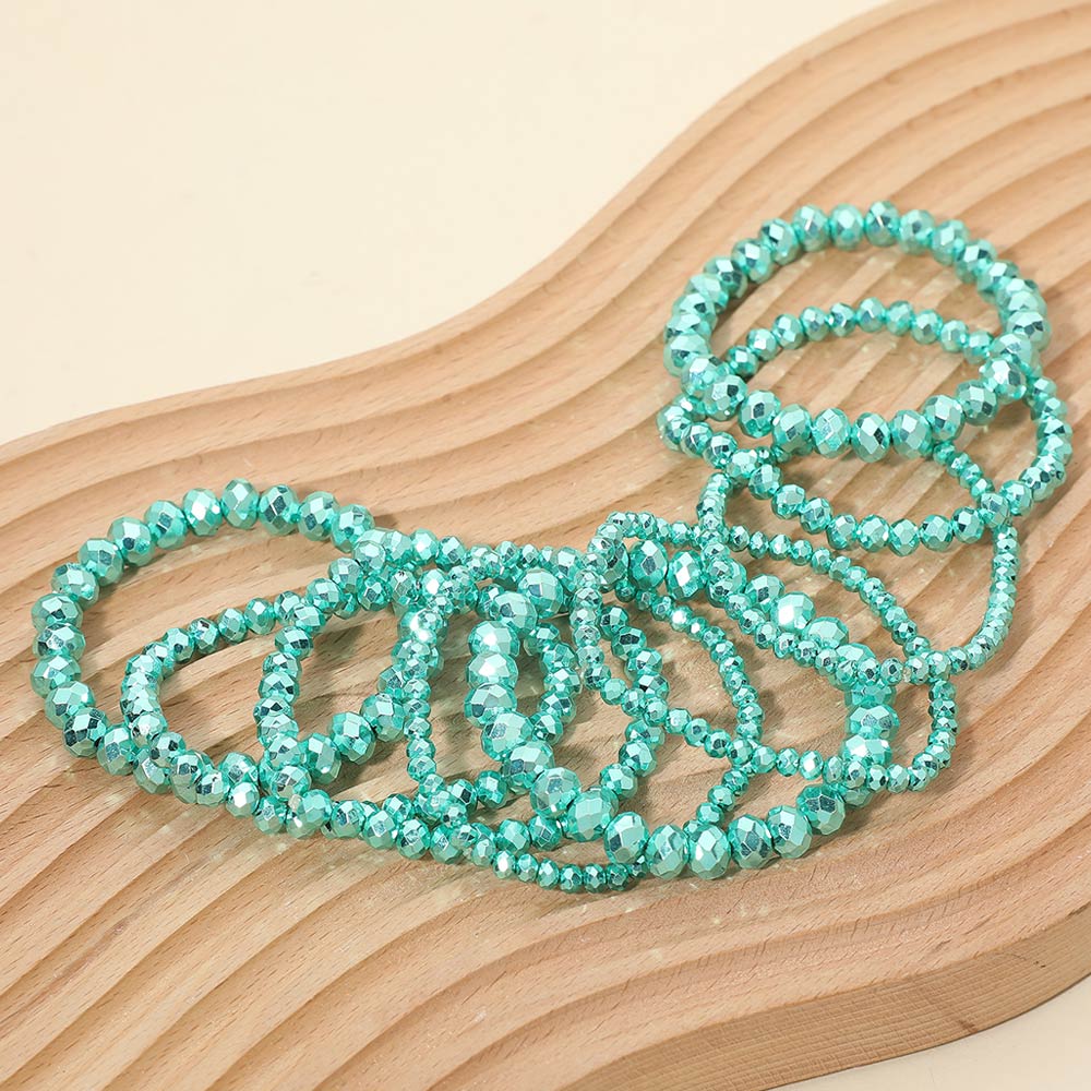 9pcs Faceted Beaded Stretch Multi-Layered Bracelets – Stackable Boho