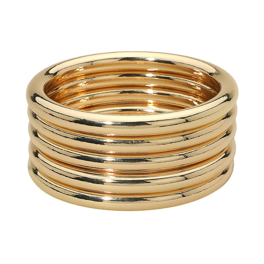 5-Piece Polished Gold-Tone Stackable Bangle Bracelet Set for Women – Minimalist Wrist Stack