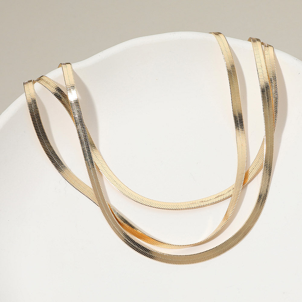 Gold Dipped Triple Layered Sleek Flat Snake Chain Necklace – Modern Minimalist Layered Statement Necklace for Women