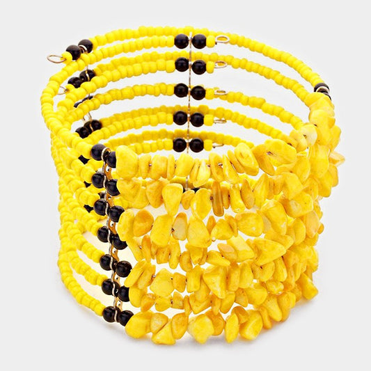 Wide Boho Bead Open Cuff Bracelet – Bold Beaded Statement Cuff Bracelet for Women