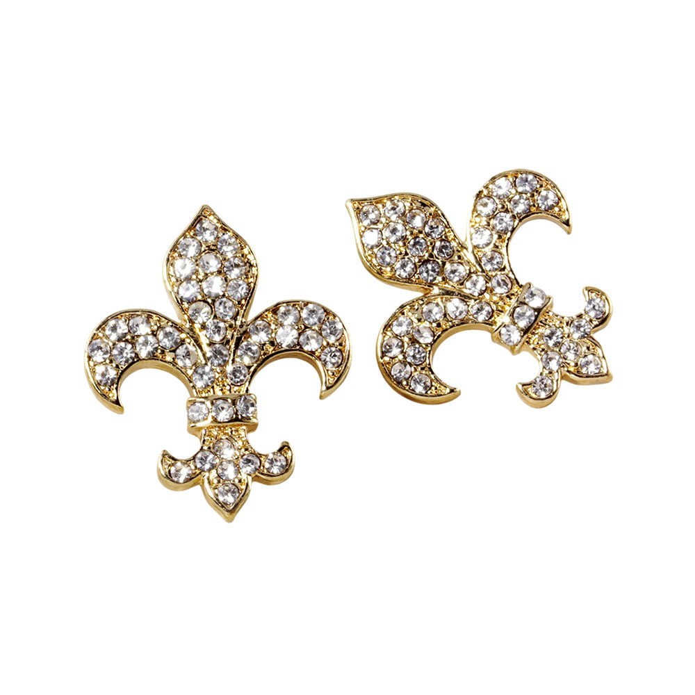 Crystal Stone Paved Fleur de Lis Stud Earrings – Elegant Pavé Rhinestone Symbol Stud Earrings for Women