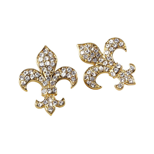 Crystal Stone Paved Fleur de Lis Stud Earrings – Elegant Pavé Rhinestone Symbol Stud Earrings for Women