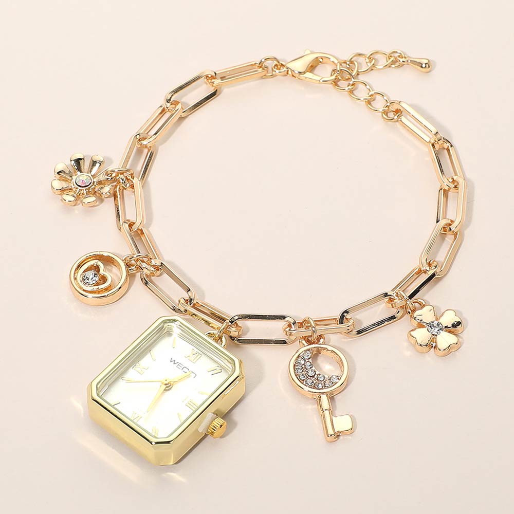 Flower Key Heart Charm Watch Bracelet – Elegant Floral & Love Charm Watch Bracelet for Women