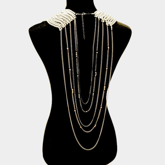 Draped Multi-Strand Pearl Bib Necklace – Elegant Layered Cascading Pearl Statement Necklace for Women